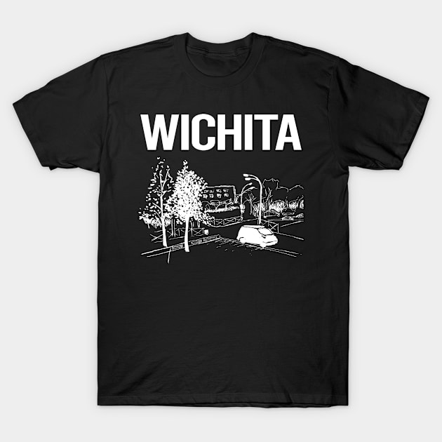 Cityscape Sketch Wichita T-Shirt by flaskoverhand